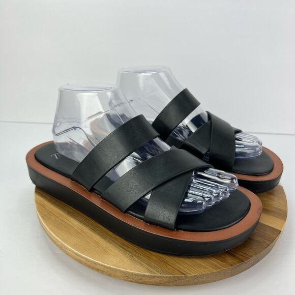 Zara Minimal Black Slip On Chunky Platform Slide Flat Sandals Size 8/39 - Picture 2 of 8